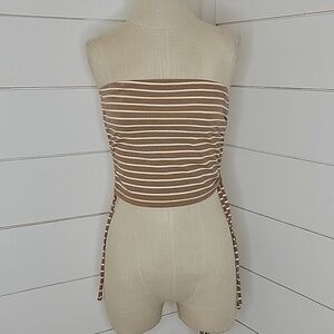 Fitz & Eddi large adjustable ribbed tube top brown with white stripes